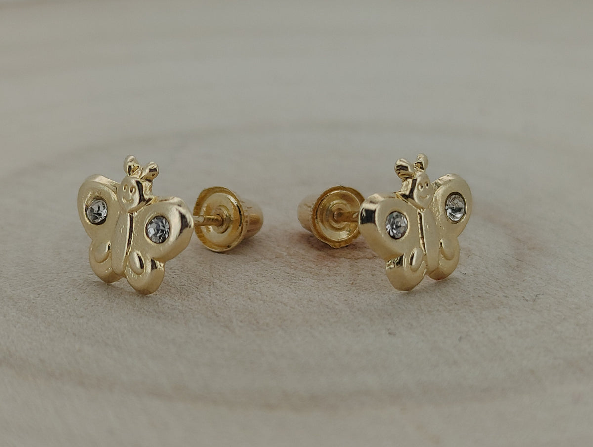 14K Solid Gold Butterfly Baby Earrings with CZ – Dainty & Safe for Little Ears