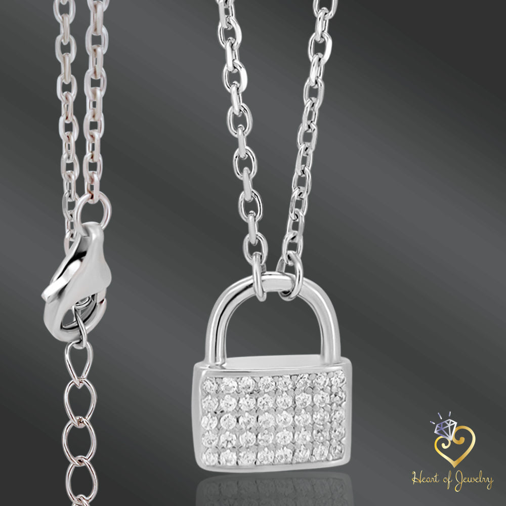 Sterling Silver Cable Chain Necklace with Padlock Charm – 16" + 2" Extension & Lobster Clasp