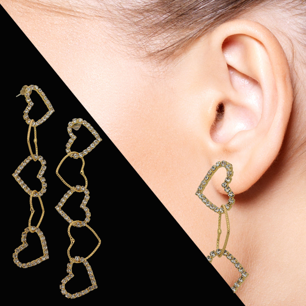 Love in Motion: Bling Heart Drop Earrings with S925 Silver Posts