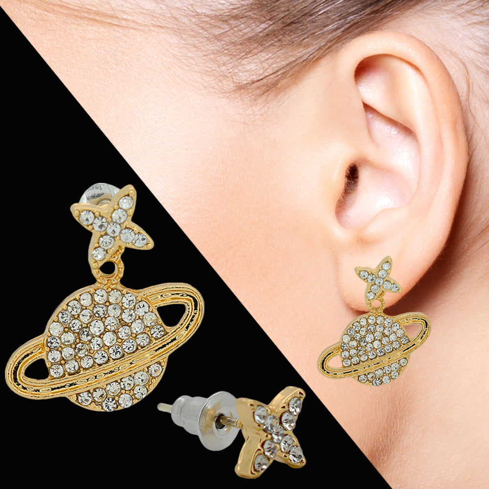 Celestial Star Studs – 14K Gold Plated Brass & Diamond Accent 925 Silver Post