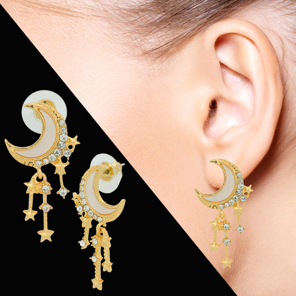 Starry Night Drop Earrings – Bling Rhinestones on Brass S925 Silver Post for Sensitive Ears