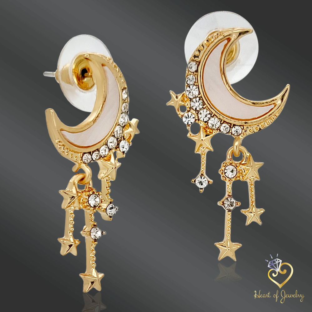 Starry Night Drop Earrings – Bling Rhinestones on Brass S925 Silver Post for Sensitive Ears