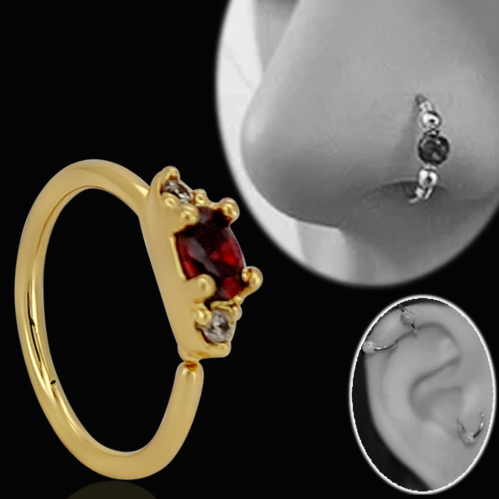 Double CZ with Prong Set Oval CZ Center Bendable Nose, Cartilage Hoop Rings 20G | 8mm Diameter
