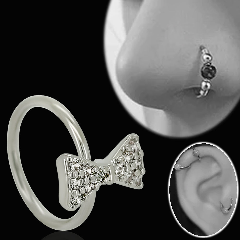 CZ Paved Bow Tie Bendable Nose, Cartilage Hoop Rings