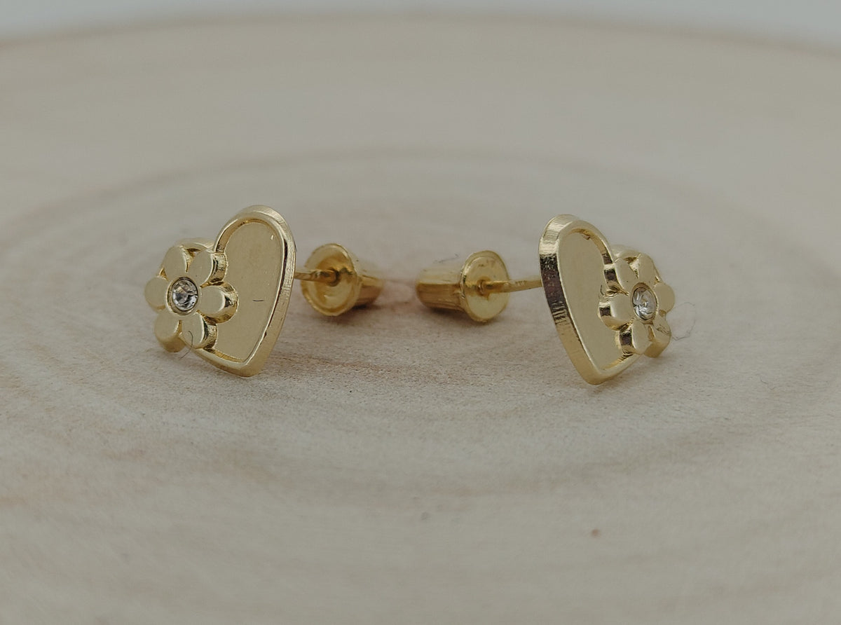 Dainty 14K Gold Heart Baby Earrings with CZ – Sweet & Safe for Little Ears