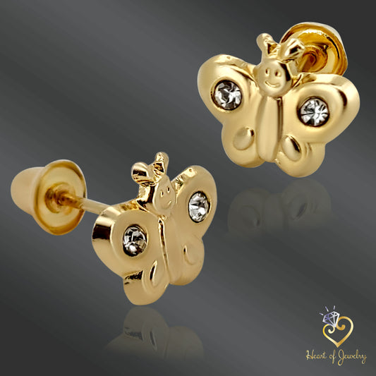 14K Solid Gold Butterfly Baby Earrings with CZ – Dainty & Safe for Little Ears