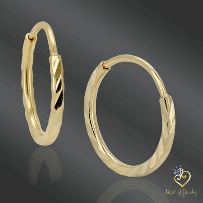 14K Solid Gold Diamond-Cut Tube Hoops – Lightweight Endless Design for Effortless Elegance