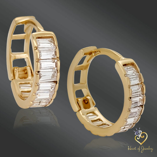 14K Solid Gold Baguette-Inspired CZ Earrings – Sleek Sparkle with Modern Elegance
