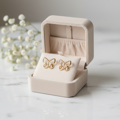 14K Solid Gold Hollow Butterfly Baby Earrings – Dainty Design with Secure Screw Backs