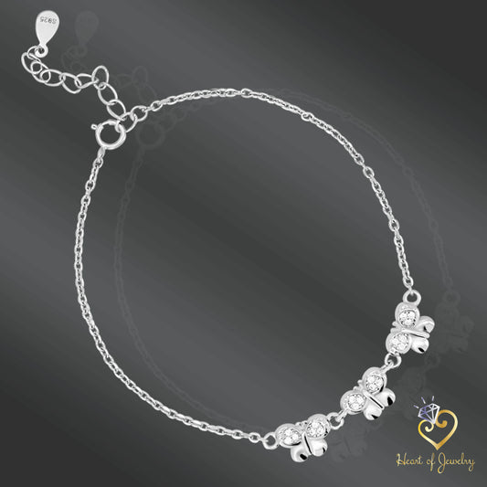 Triple Butterflies Bracelet in 925 Sterling Silver – 6.5" + 1" Adjustable Length
