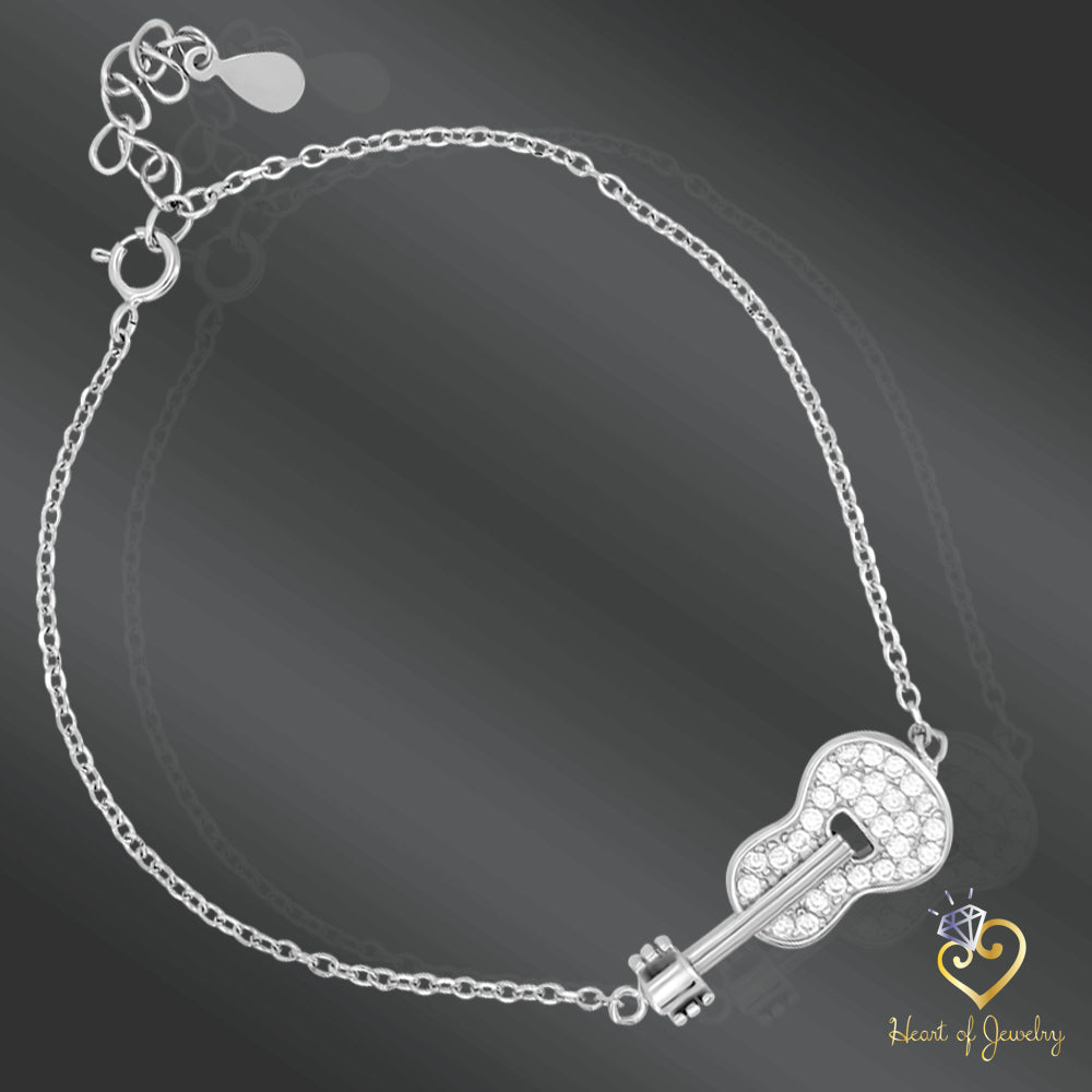 Sterling Silver Guitar Pendant Bracelet – 6.5" with 1" Extender & Spring Ring Clasp