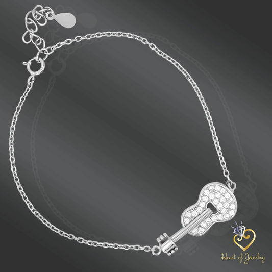 Sterling Silver Guitar Pendant Bracelet – 6.5" with 1" Extender & Spring Ring Clasp