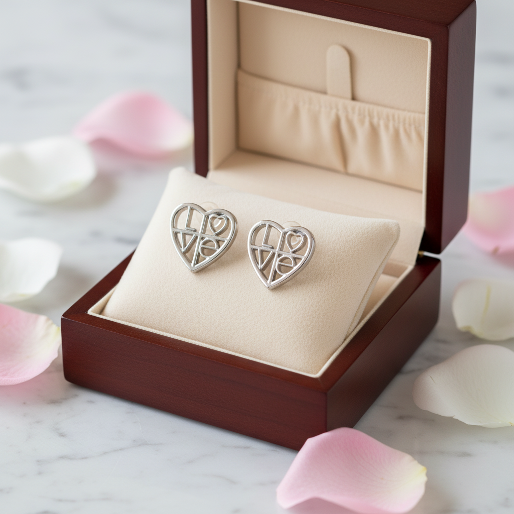 925 Sterling Silver 'LOVE' Heart Cutout Stud Earrings – Sweet & Sentimental Style