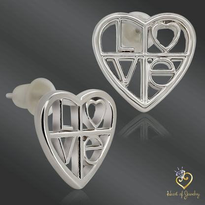 925 Sterling Silver 'LOVE' Heart Cutout Stud Earrings – Sweet & Sentimental Style