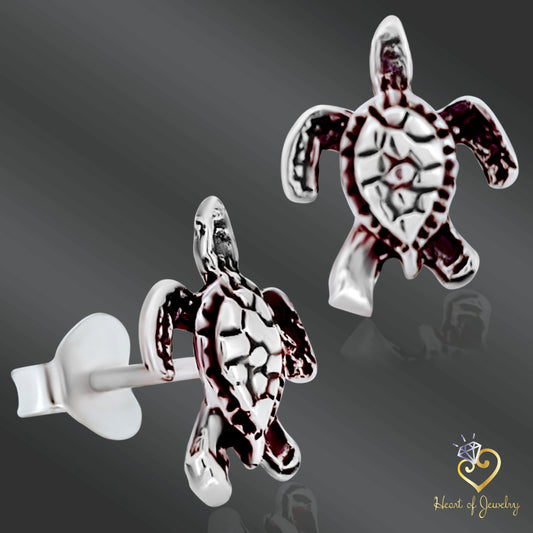 925 Sterling Silver Turtle Stud Earrings – Nature-Inspired Design with Butterfly Backing