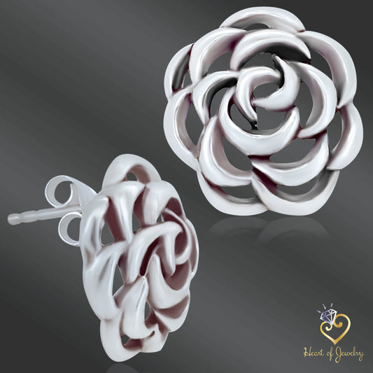 925 Sterling Silver Rose Stud Earrings – Timeless Floral Design with Butterfly Backing