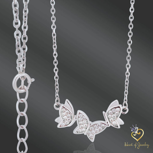Triple Butterfly Cable Link Chain in 925 Sterling Silver – 16" + 1" Adjustable