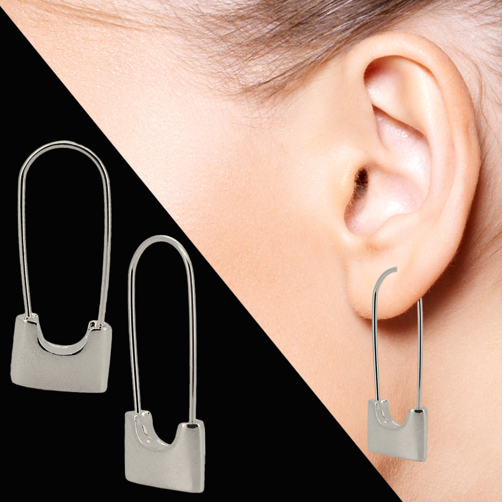 Geometric Lock Earrings – Korean Paperclip Statement in Stainless Steel