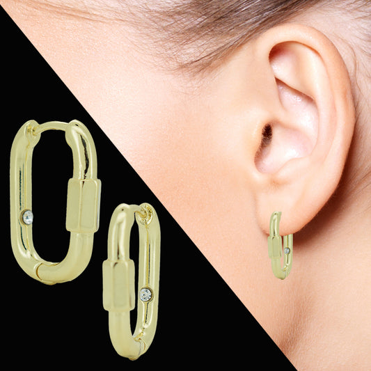 Elegant Gold Huggie Earrings – 14K Plated Brass with Sparkling Zircon Stones