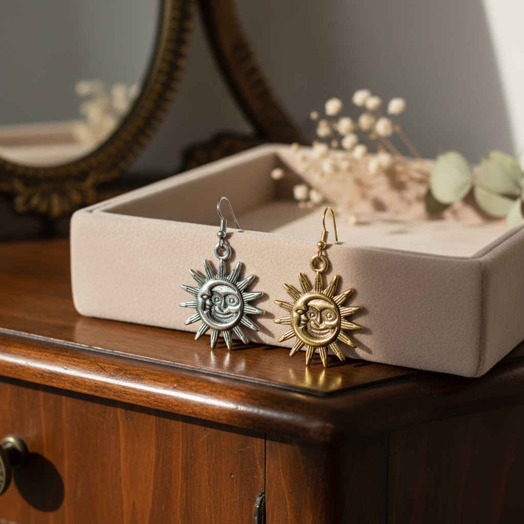 “Asymmetry of Light: Vintage Sun & Moon” Earrings Hooks