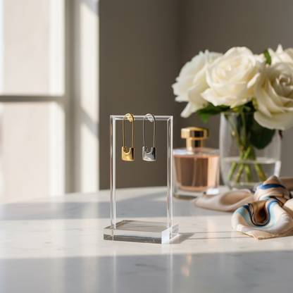 Geometric Lock Earrings – Korean Paperclip Statement in Stainless Steel