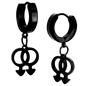 Hypoallergenic 316L Stainless Steel Dangling LGBT Pride Symbol Huggies – Steel, Gold & Black Plated Clip-On Earrings
