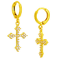 Hypoallergenic 316L Stainless Steel Dangling Cross Zircon Huggies – Gold & Steel Plated Clip-On Earrings