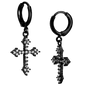 Hypoallergenic 316L Stainless Steel Dangling Cross Zircon Huggies – Gold & Steel Plated Clip-On Earrings