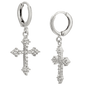 Hypoallergenic 316L Stainless Steel Dangling Cross Zircon Huggies – Gold & Steel Plated Clip-On Earrings