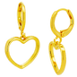 Hypoallergenic 316L Stainless Steel Hollow Heart Dangling Huggies – Clip-On Earrings in gold.