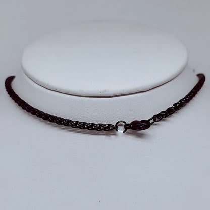 Black Enamel Stainless Steel Spiga Chain Necklace – 3mm Sleek Wheat Link on display