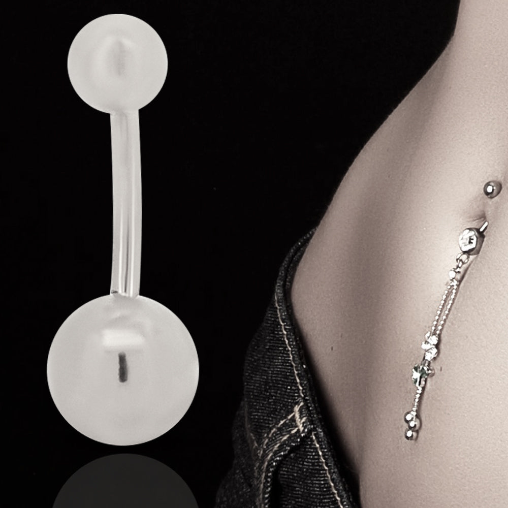 316L Surgical Steel Plain Design Belly Navel Ring  Steel  - 8x5mm Ball - 14g Thickness - 11mm Length