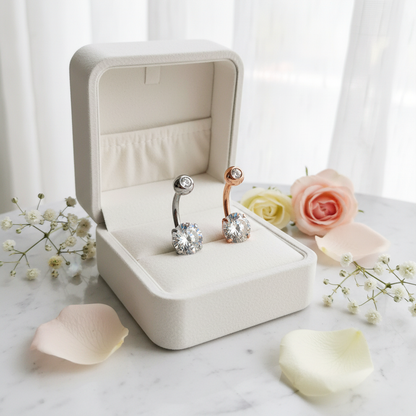 316L Surgical Steel Prong Set Cubic Zirconia Belly Navel Ring  Steel Clear Color - 8x5mm Ball - 14g Thickness - 10mm Length