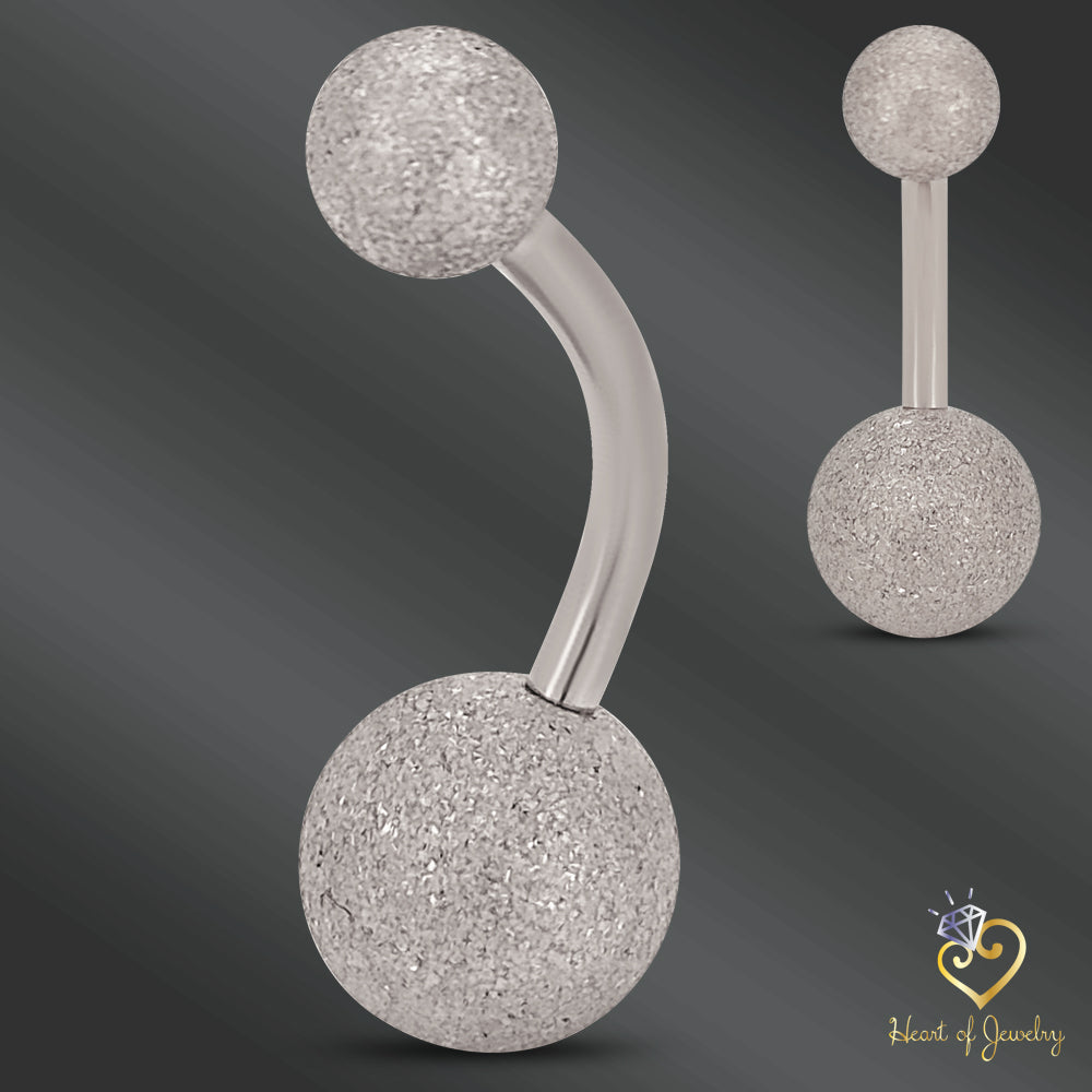 316L Surgical Steel Plain with Sandpaper Texture Design  Belly Navel Ring  Steel  - 8x5mm Ball - 14g Thickness - 11mm Length