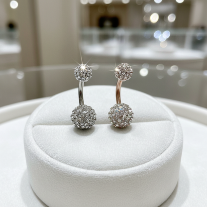 316L Surgical Steel Multi Cubic Zirconia Disco Ball Design  Belly Navel Ring  Steel  - 8x5mm Ball - 14g Thickness - 10mm Length
