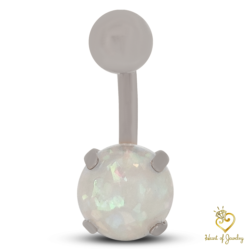 316L Surgical Steel Prong Set Opalite Resemble Belly Navel Ring  Steel Color - 8x5mm Ball - 14g Thickness - 10mm Length