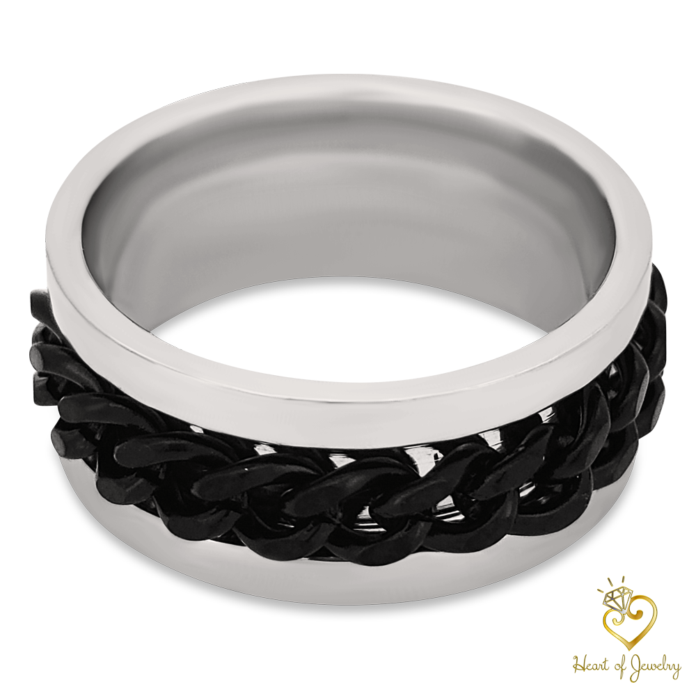 Silvery Titanium Steel Twist Chain Finger Ring Rotating Twist Stainless Steel Band Rings