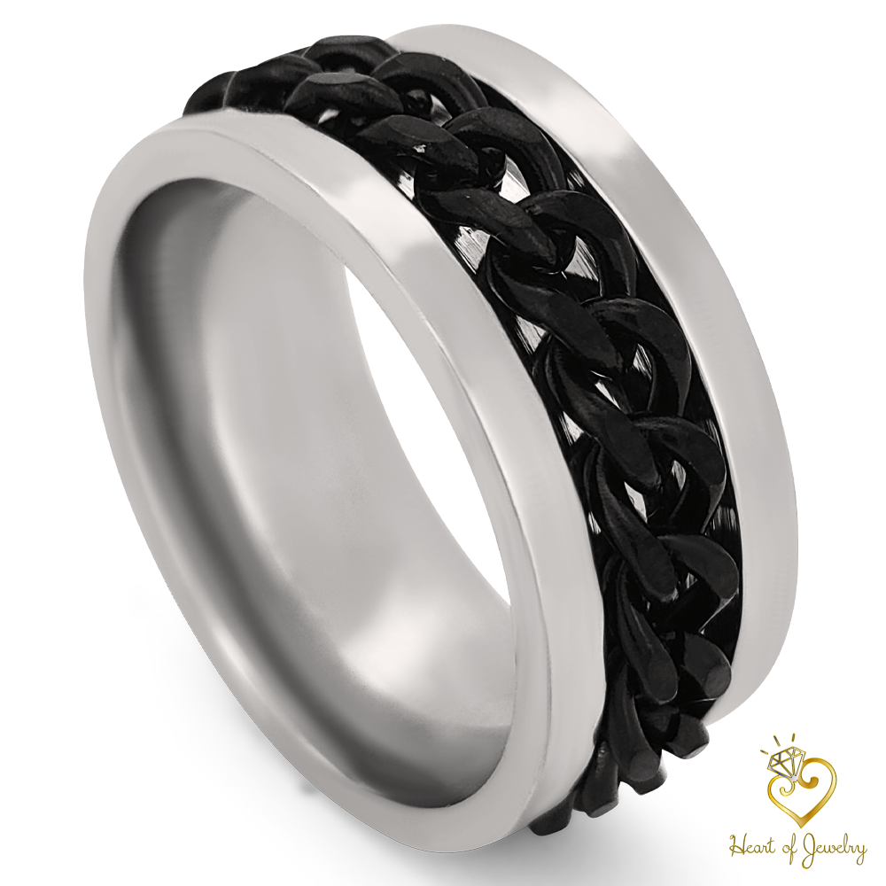 Silvery Titanium Steel Twist Chain Finger Ring Rotating Twist Stainless Steel Band Rings