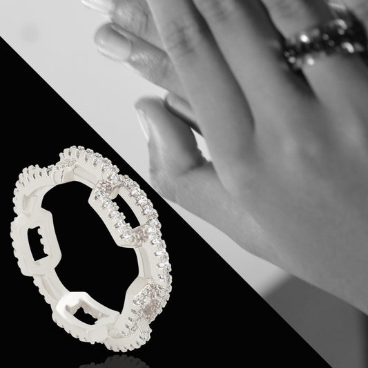 Copper Zircon Cuban Link Chain Finger Ring