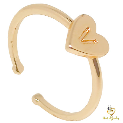 4 Pcs Gold Plated LOVE Letters Rings Adjustable Initial Letter Heart Rings Copper