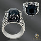 Faceted Onyx Square Gem Royal Fleur De  Lis Dragon Claw Cast Ring Stainless Steel