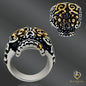 Day of the Dead Sugar Skull with Gold PVD  Plated Floral Eyes Stainless Steel Casting Rings
