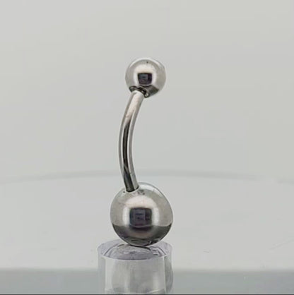 316L Surgical Steel Double Gem Cubic Zirconia Belly Navel Ring  Clear Color - 8x5mm Ball - 14g Thickness - 11mm Length